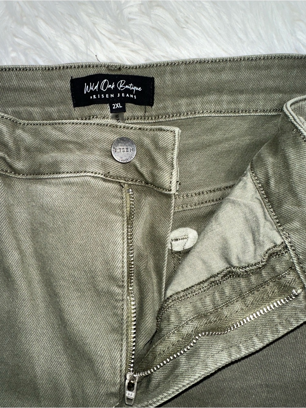Risen • x Wild Oak Boutique Army Green Distressed Hem Jeans - Picture 12 of 15